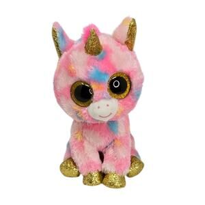 Ty Beanie Boo Fantasia Unicorn Plush 9" Pink‎ Blue Tie Dye Glitter Eyes 2015